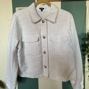 Express White Bouclé Button-Up Jacket